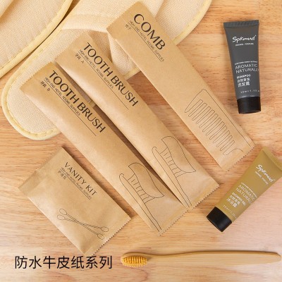 高档酒店民宿一次性洗漱用品宾馆竹子牙刷软毛带牙膏牛皮纸袋防水  50件