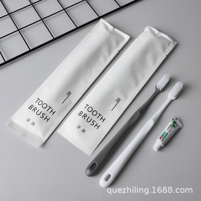 现货酒店洗漱用品宾馆民宿客房一次性软毛牙刷带牙膏三面封膜全套   100套图5
