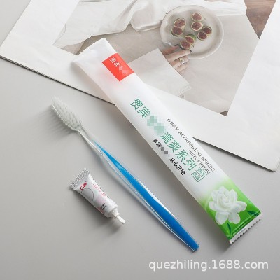 酒店用品套装客房宾馆浴场双色蛇头软毛牙刷带牙膏二合一现货批发   100套图4