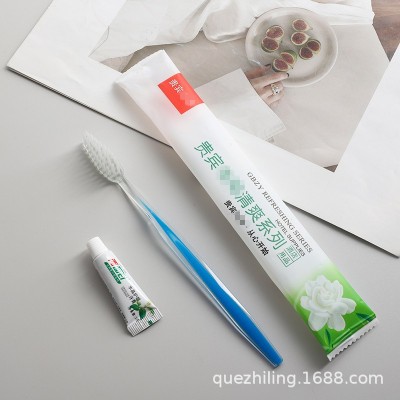 酒店用品套装客房宾馆浴场双色蛇头软毛牙刷带牙膏二合一现货批发   100套图2